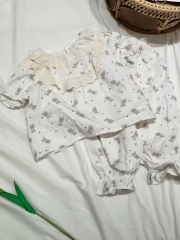 TL - Bộ ngủ cổ bèo hoạt tiết thỏ trái tim (90-130)