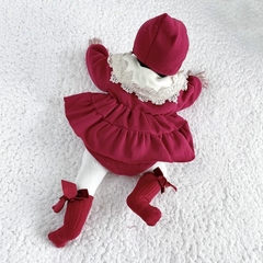 SL - Set body váy đỏ kèm mũ lót lông(66-90)