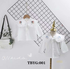 MT Áo sơ mi cổ sen thêu bóng tim (S -XXL)