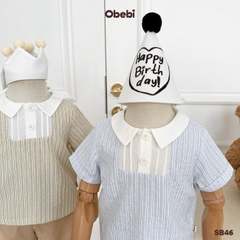OBEBI - Set bộ cộc sơ mi kẻ sọc công tử OBEBI (73-120)