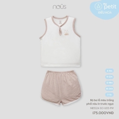 NOUS - Bộ ba lỗ trắng phối nâu in trước ngực(18M-3Y)