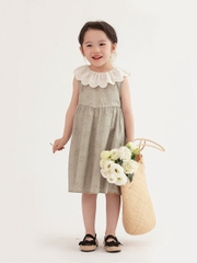 DL - Váy xanh hoa cổ bèo trắng(100-130)