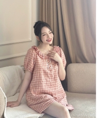 JM - Bộ bầu kẻ hồng có bèo nhún(M,L)