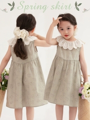 DL - Váy xanh hoa cổ bèo trắng(100-130)