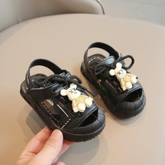 N Sandal đế mềm buộc dây đính Gấu đen (S16-20)