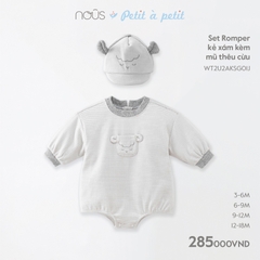 NOUS Set ROMPER kẻ xám kèm mũ thêu cừu(3-18M)