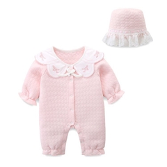 JS SET BODY HỒNG NỈ CỔ VIỀN THÊU HOA+MŨ(59-80)