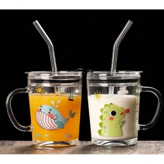 NAKAYA - CỐC UỐNG NƯỚC 400ML THỦY TINH CHIA VẠCH CÓ ỐNG HÚT