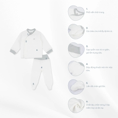 BU Bộ dài tay cài chéo Quilted liền tất chần bông(0-6M)