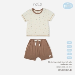 NOUS - Bộ cộc tay trắng hình gấu phối quần nâu(6M-2Y)
