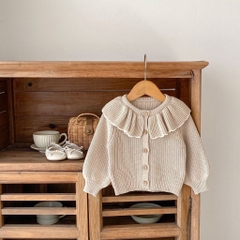 JS Cardigan len nâu tay bồng cổ viền bèo(66-80)
