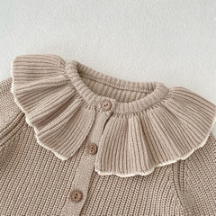 JS Cardigan len nâu tay bồng cổ viền bèo(66-80)