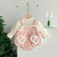 JS Set yếm phao hồng viền lông+áo tay bồng(66-80)