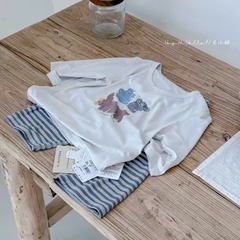 BK - Bộ áo dài quần kẻ hoạt hình (90-160)