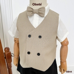 OBEBI - Set bộ cộc sơ mi phối ghile kẻ kèm nơ cổ OBEBI (73-120)