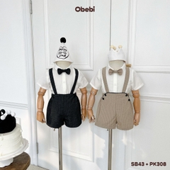 OBEBI - Set bộ cộc sơ mi phối quần yếm kẻ OBEBI (73-120)