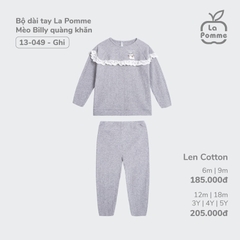 LA POMME - Bộ dài tay Mèo Billy quàng khăn ghi size 6-9m