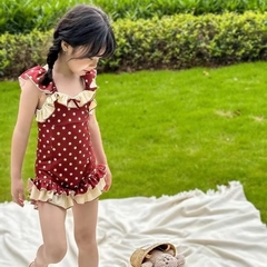 TL - Bộ bơi đỏ chấm bi viền bèo(90-140)