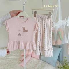 TL - Bộ cộc bé gái viền bèo quần suông (90-140)