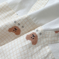 JS - Body cotton trắng viền nâu giả yếm đính gấu(66-80)