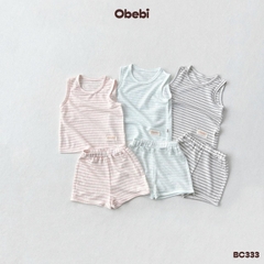 OBEBI - Bộ ba lỗ họa tiết kẻ pastel mùa hè OBEBI (73-120)
