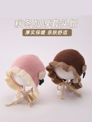 MT Mũ len buộc dây đính hoa