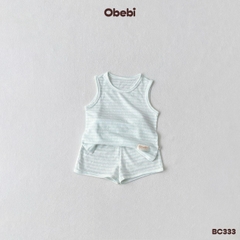 OBEBI - Bộ ba lỗ họa tiết kẻ pastel mùa hè OBEBI (73-120)