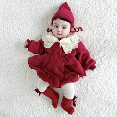 SL - Set body váy đỏ kèm mũ lót lông(66-90)