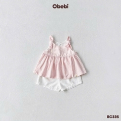 OBEBI - Bộ ba lỗ bé gái kẻ sọc buộc nơ OBEBI (73-120)