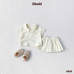 OBEBI - Bộ sơ mi cộc tay chân váy xếp ly OBEBI (73-120)