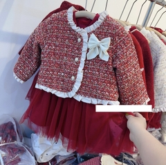 MT Set áo dạ Tweed đính nơ kèm váy đỏ(90-130)