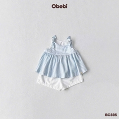 OBEBI - Bộ ba lỗ bé gái kẻ sọc buộc nơ OBEBI (73-120)