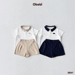 OBEBI - Set bộ polo cộc bé trai thêu chữ OBEBI (73-120)