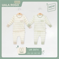 UALA ROGO Bộ cài vai dài tay Organic kẻ(6-24M)