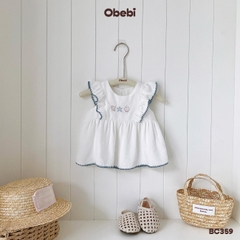 OBEBI - Bộ cộc sơ mi linen bé gái đi biển OBEBI (73-120)