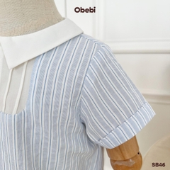 OBEBI - Set bộ cộc sơ mi kẻ sọc công tử OBEBI (73-120)