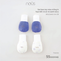 Nous Set Bao tay trắng in hoạ tiết vỏ sò và xanh navy