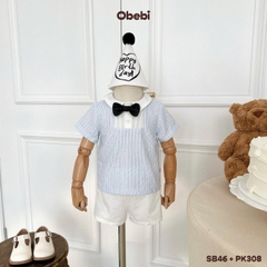 OBEBI - Set bộ cộc sơ mi kẻ sọc công tử OBEBI (73-120)
