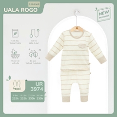 UALA ROGO Bộ cài vai dài tay Organic kẻ(6-24M)