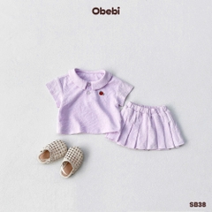 OBEBI - Bộ sơ mi cộc tay chân váy xếp ly OBEBI (73-120)
