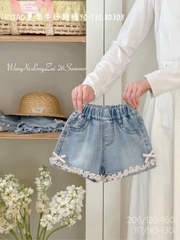 LB - Quần short jean đính nơ viền caro (90-130)