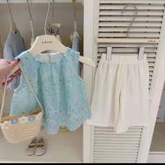 TL - Set áo sát nách babydoll mix quần suông tắng kèm túi đeo chéo (80-130)