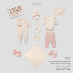 NOUS - Set quà tặng 9 món màu be in hoạ tiết phối màu hồng 0M