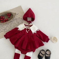 SL - Set body váy đỏ kèm mũ lót lông(66-90)