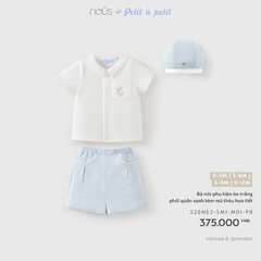 NOUS - Bộ mix phụ kiện áo trắng phối xanh kèm mũ thêu hoạ tiết (0-6M)