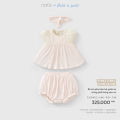 NOUS - Bộ mix phụ kiện bộ quần áo trắng phối hồng kèm nơ (0-6M)