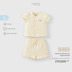 NOUS - Bộ cộc tay màu kẻ caro vàng in hoạ tiết (0-6M)