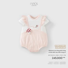 NOUS - Bodysuit cộc hồng phối trắng có bèo đính cây nấm trang trí (0-9M)
