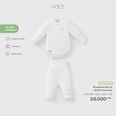 NOUS - Bộ bodysuit dài tay cài lệch màu trắng NB