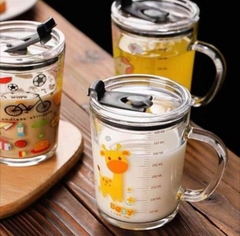 NAKAYA - CỐC UỐNG NƯỚC 400ML THỦY TINH CHIA VẠCH CÓ ỐNG HÚT